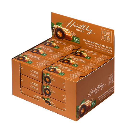 18-pieces box of Buckwheat Chocolate Covered Dates with Hazelnuts